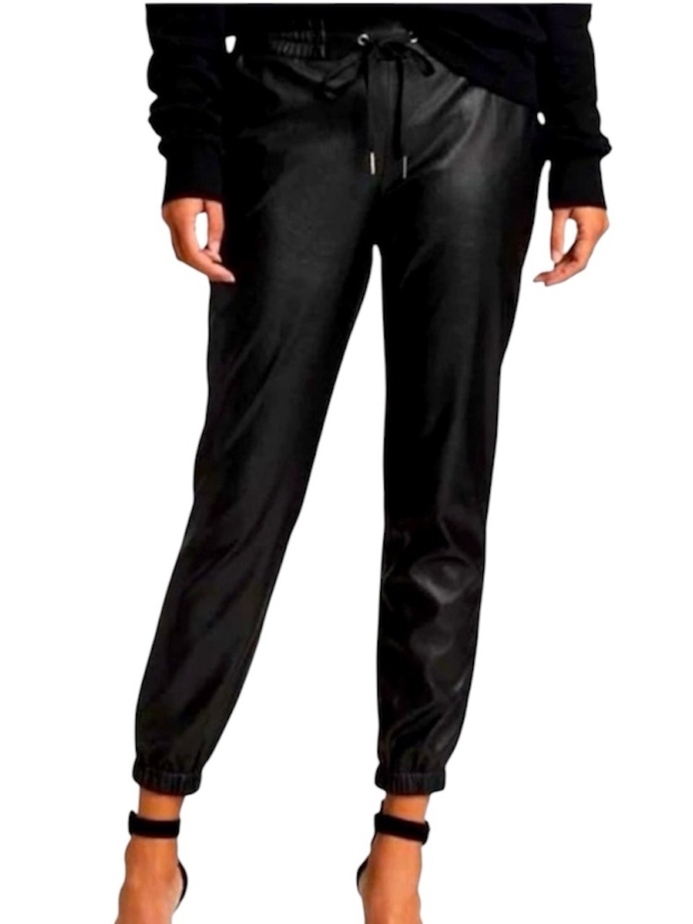 21 Saints Vegan Leather High Waist Elastic Drawstring Joggers Size Small